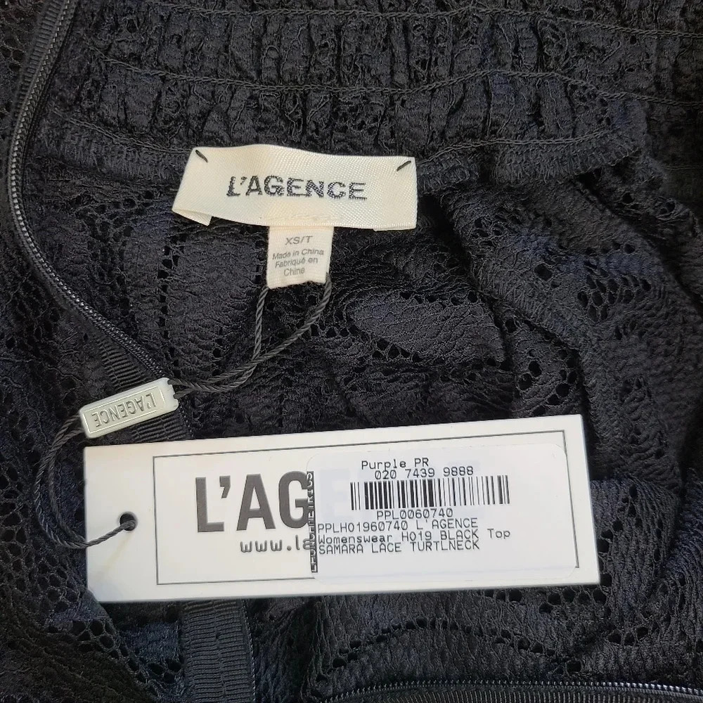 L'Agence Samara Black Sheer Lace Long Sleeve Bell Sleeve Turtleneck Top XS - Picture 13 of 16